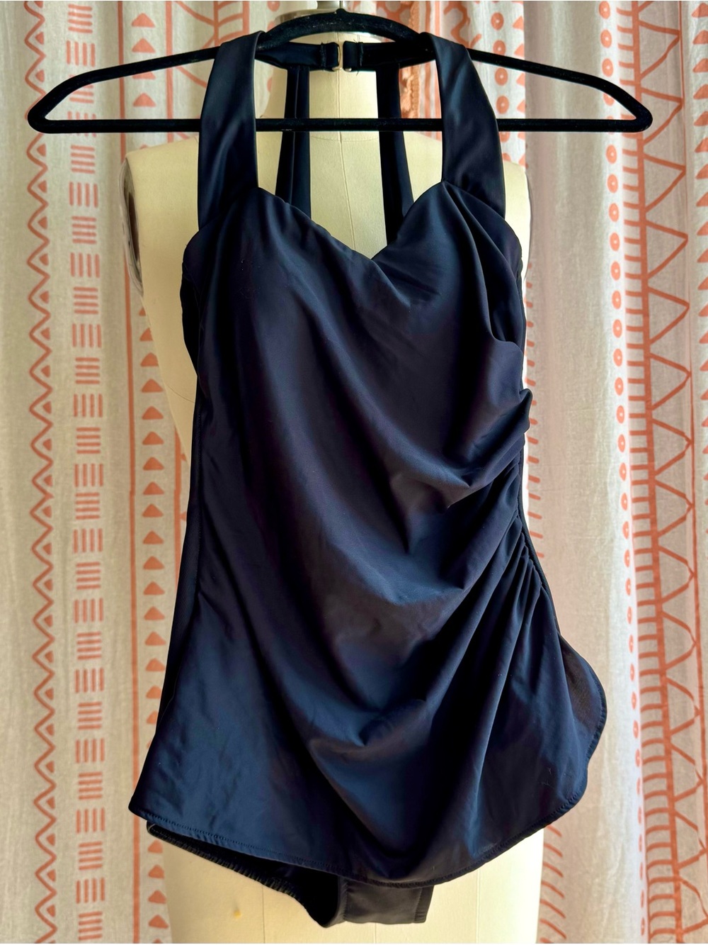 Land’s End Black Halter Shirred One-Piece Swimsuit